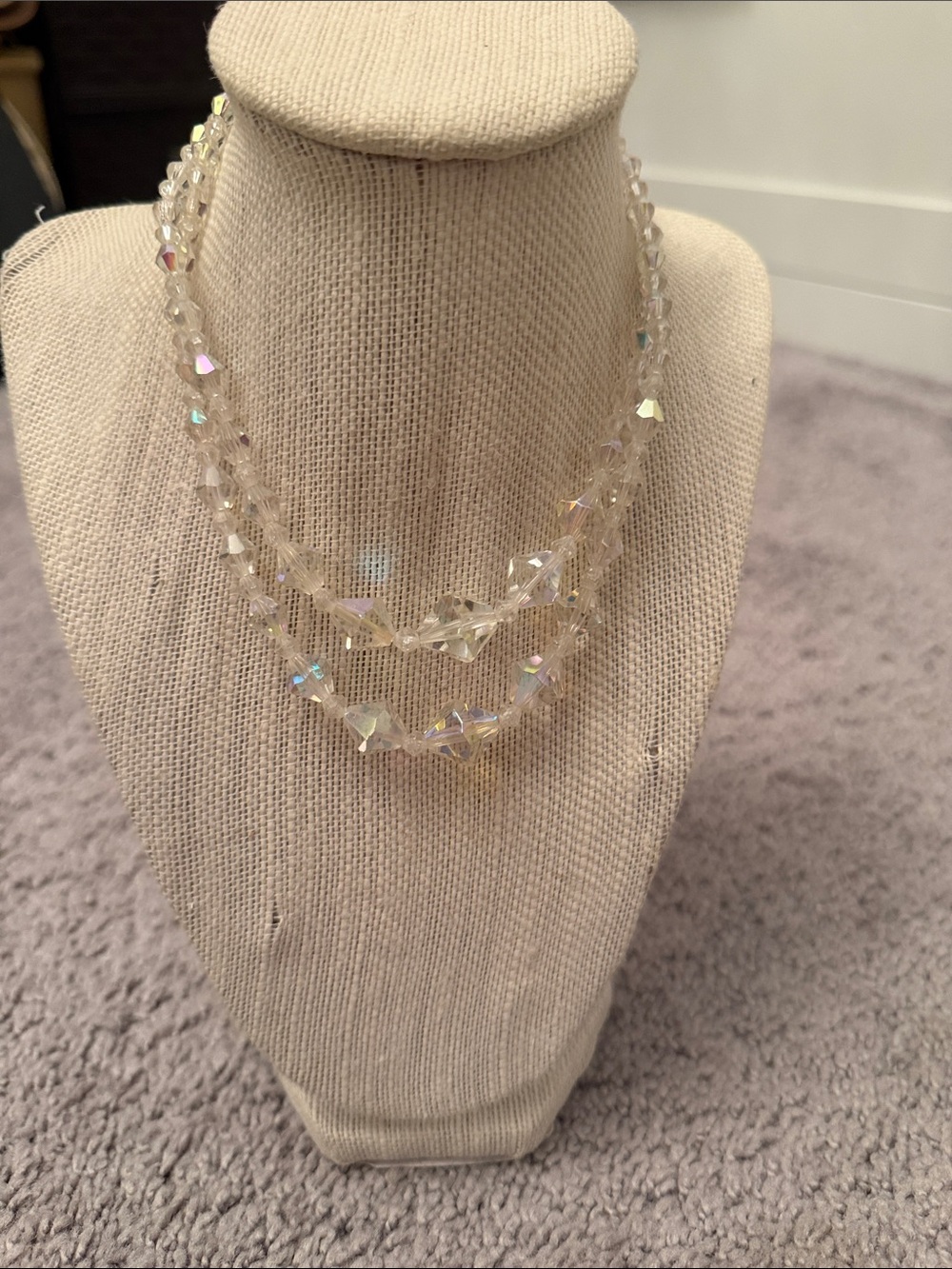 1920’s Crystal Aurora Borealis Two-Strand Faceted 16” Necklace - Clear